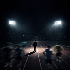 stop comparing your life to friends motivational quote on running track at night